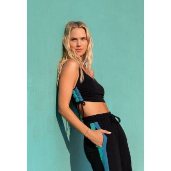 Lspace Active Black Challenger Pants Wide Leg Blue Stripe Xs - Picture 3 of 9